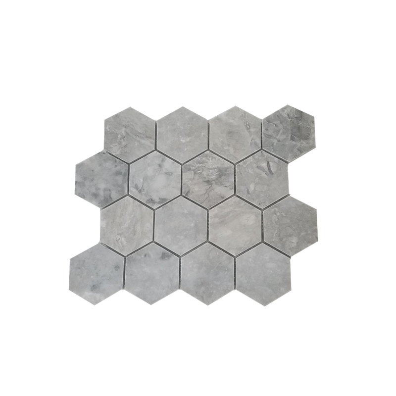 Đá Mosaic Ghi Nhạt Mài Bóng Hex 3''