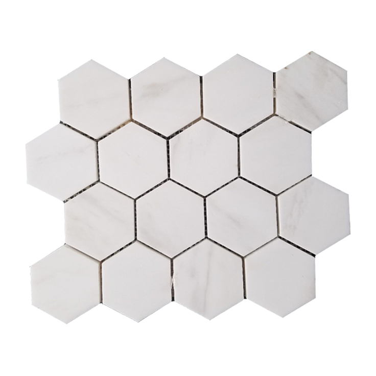 Đá Mosaic Trắng Sữa Mài Bóng Hex 3''