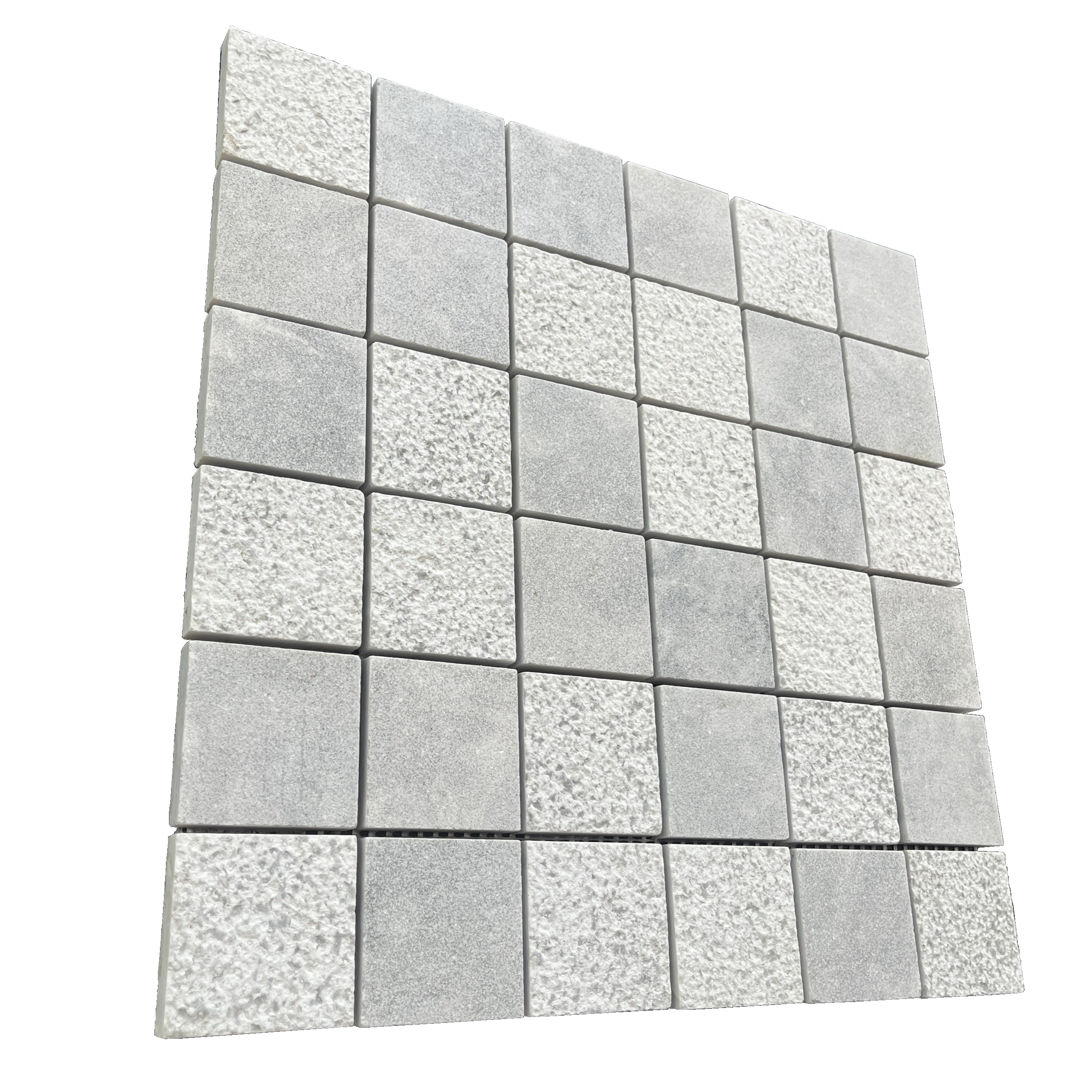 Đá Mosaic Ghi Nhạt Băm Mặt, Phun Cát 48x48mm