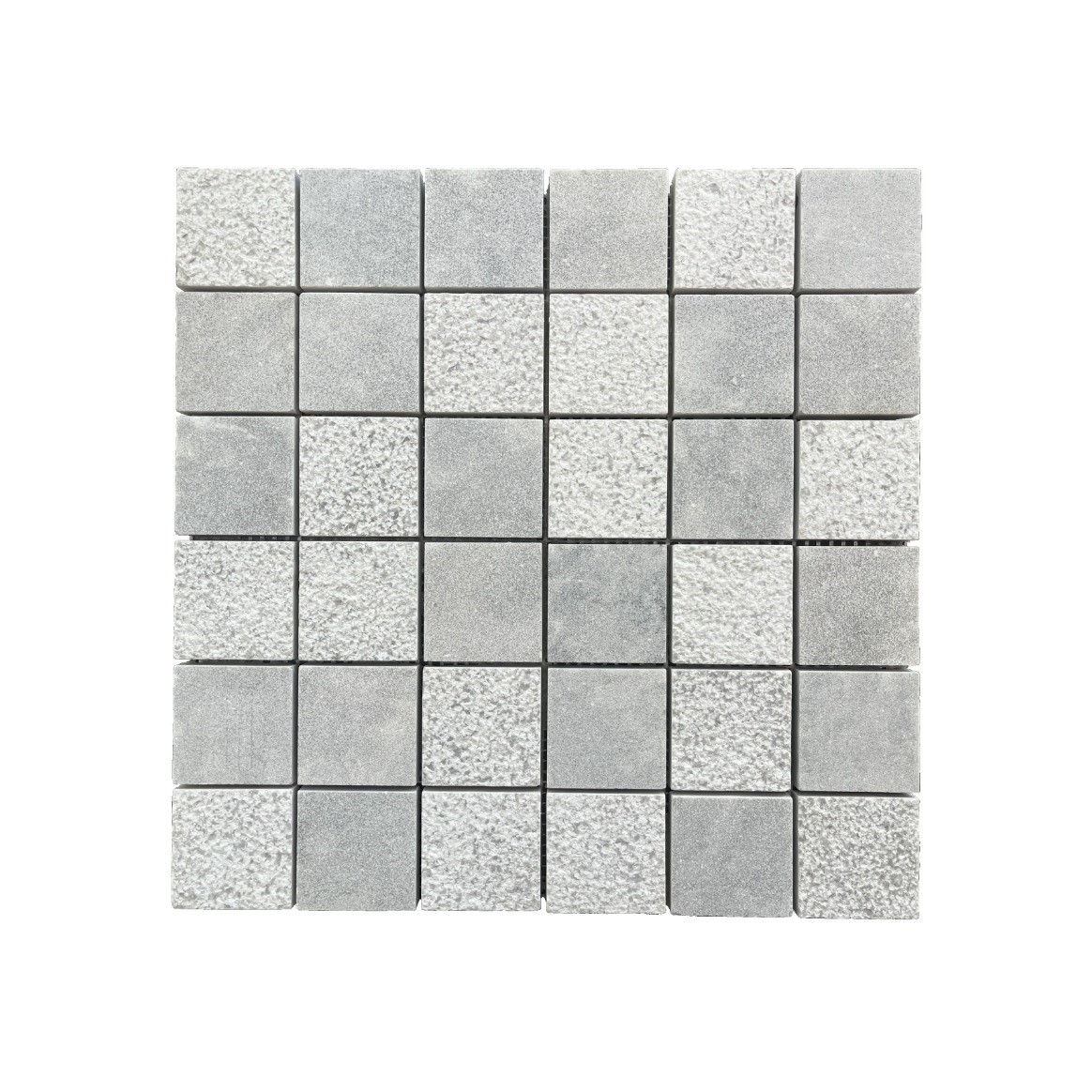 Đá Mosaic Ghi Nhạt Băm Mặt, Phun Cát 48x48mm