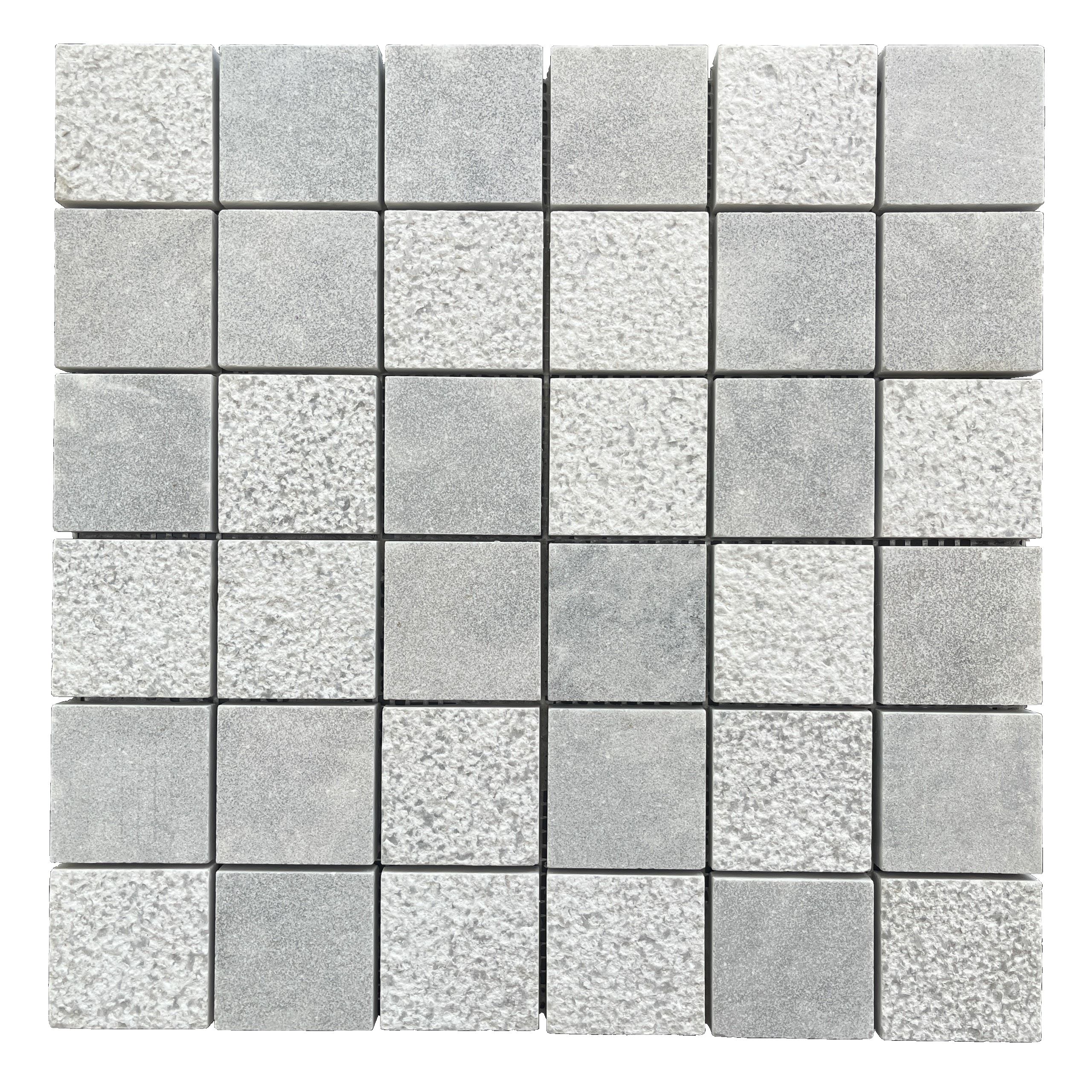 Đá Mosaic Ghi Nhạt Băm Mặt, Phun Cát 48x48mm