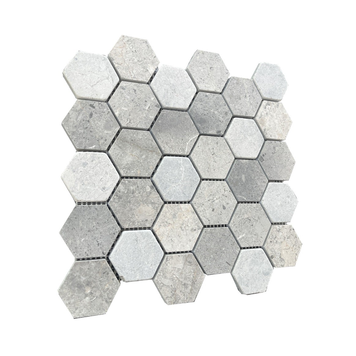 Đá Mosaic Vàng Dăm Kết Mài Hone, Rung Giả Cổ Hex 2''