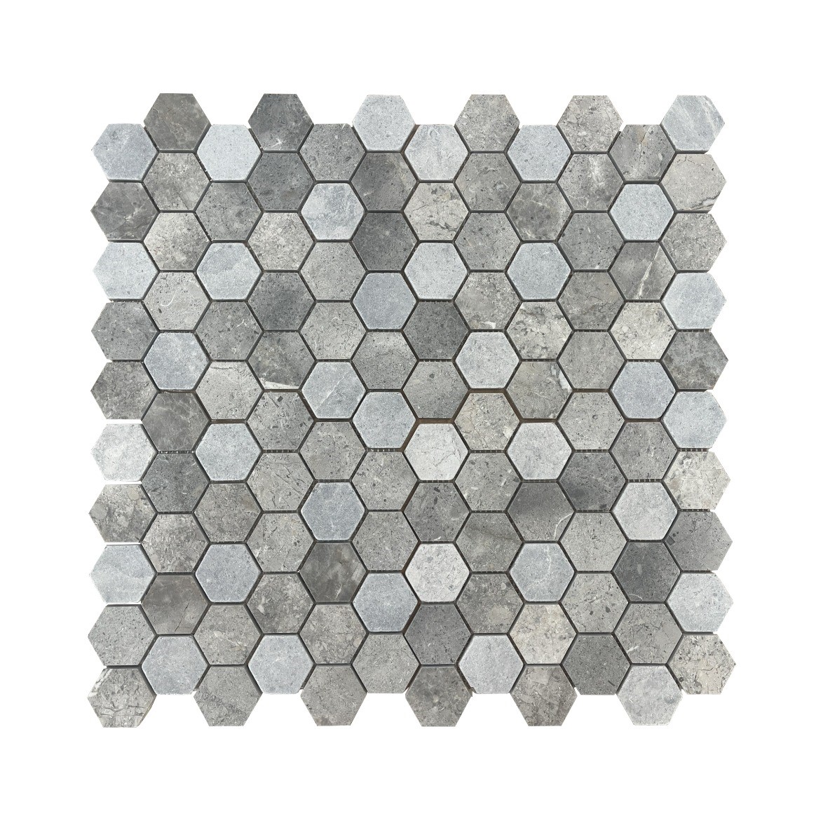 Đá Mosaic Vàng Dăm Kết Mài Hone, Rung Giả Cổ Hex 2''